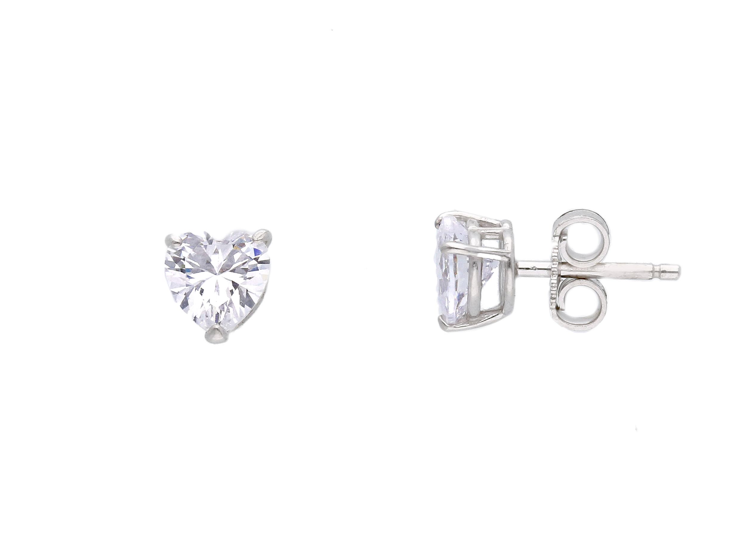 White gold heart earrings 9k with white zircon  (code S258112)
